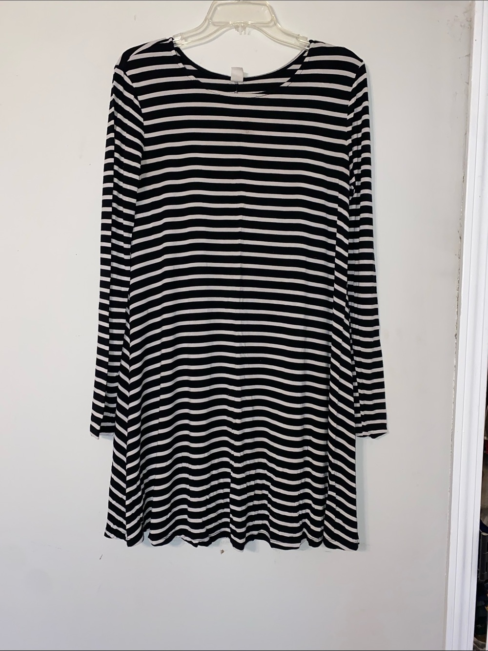 Old Navy Black and White Striped Long-Sleeve Swing Dress